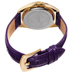 August Steiner AS8191PU Day Date GMT Purple Genuine Leather Strap Womens Watch