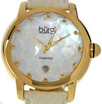 Burgi BUR014W Diamond Swiss Date Mother of Pearl White Leather Womens Watch