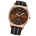 Stuhrling 3992 4 Quartz Gray Sunray Dial Brown and Blue Leather Mens Watch