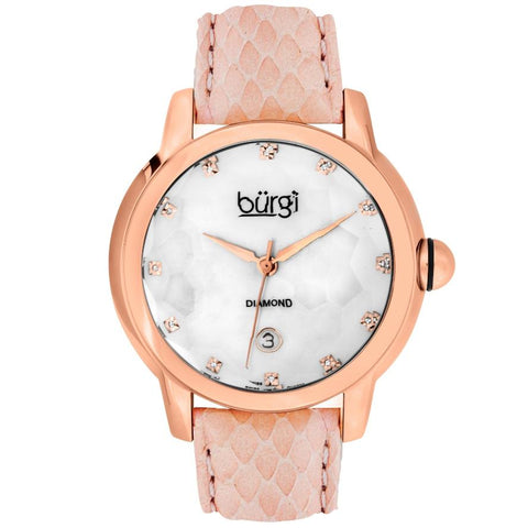 Burgi BUR014P Diamond Swiss Date Pink Leather Strap Womans Watch