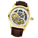 Stuhrling 925 02 Radiant Automatic Skeleton AM PM Brown Leather Mens Watch