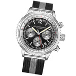 Stuhrling 4015 5 Quartz Chronograph Date Black Colored Mesh Bracelet Mens Watch
