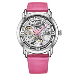 Stuhrling 3982 3 Winchester Automatic Skeleton Pink Leather Womens Watch