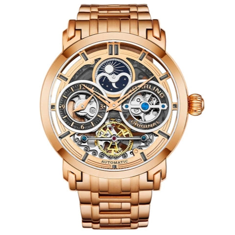 Stuhrling 371B 04 Luciano Automatic Skeleton Dual Time AM/PM Bracelet Mens Watch
