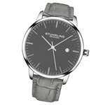 Stuhrling 3997 4 Quartz Date Gray Embossed Leather Strap Mens Watch