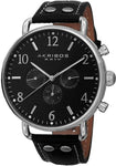 Akribos XXIV AK752SSB Swiss Quartz Day Date GMT Silvertone Black Mens Watch