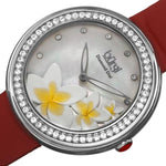 Burgi BUR116RD Crystal Bezel Diamond Markers MOP Flower Dial Red Womens Watch