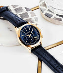 Stuhrling 3975L 7 Preston Monaco Quartz Chronograph Date Blue Leather Mens Watch