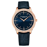 Stuhrling 3985 5 Symphony Crystal Accented Blue Genuine Leather Womens Watch