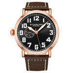 Stuhrling 4004 2 Aviator Quartz Brown Leather Strap Black Dial Mens Watch