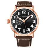 Stuhrling 4004 2 Aviator Quartz Brown Leather Strap Black Dial Mens Watch