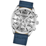 Stuhrling 4001 3 Quartz Chronograph Silver Dial Blue Nylon Strap Mens Watch