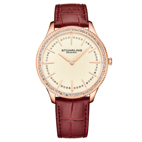 Stuhrling 3985 6 Symphony Crystal Accented Red Genuine Leather Womens Watch