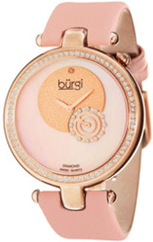 Burgi BUR042PK Diamond Dial Mother of Pearl Pink Satin Strap Womens Watch