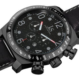Joshua & Sons JS14BK Chronograph Tachymeter GMT Date Black Leather Mens Watch
