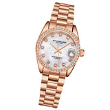 Stuhrling Original 3936 4 Quartz Date Crystal Accented Link Bracelet Womens Watch