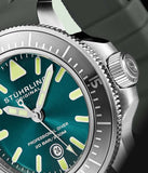 Stuhrling 935 04 Pro Sport Diver Maritimer Grey Rubber Strap Green Dial Mens Watch