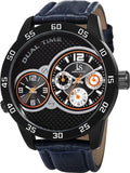 Joshua & Sons JS97BU Dual Time Day Date GMT Blue Band Orange Accented Mens Watch