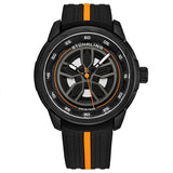 Stuhrling Original 984 05 Aviator Quartz Black Orange Silicone Strap Mens Watch