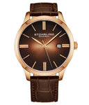 Stuhrling 4014 3 Cuvette II Quartz Date Brown Leather Strap Mens Watch