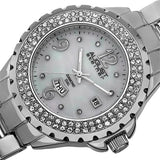 August Steiner AS8156SS Day Date Diamond Bezel MOP Dial Silvertone Womens Watch