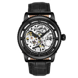 Stuhrling 3933 3 Winchester Automatic Skeleton Black Leather Strap Mens Watch