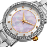 Akribos XXIV AK880SS MOP Dial Crystal Bezel Markers Silvertone Womens Watch