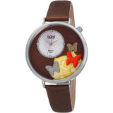 Burgi BUR158BR Genuine Diamond Accented Butterfly MOP Dial Leather Strap Women's Watch