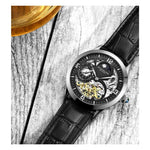 Stuhrling 3921 1  Legacy Automatic Skeleton Dual Time Black Leather Mens Watch