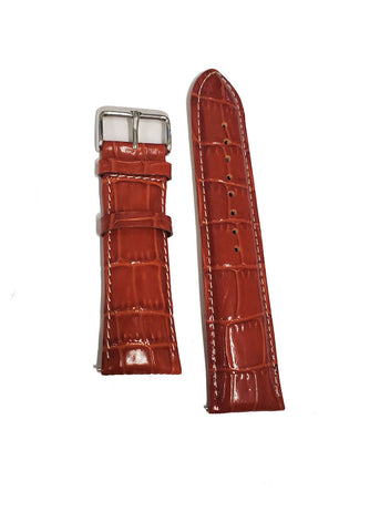 Brizo 24mm Brown Crocodile Style Genuine Leather Silver-tone Stainless Steel Buckle Strap w/quick change pins