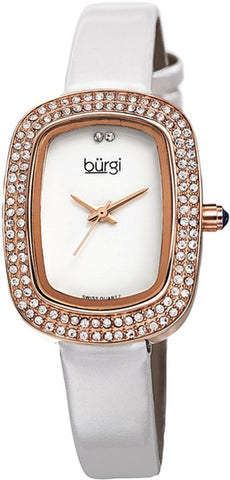 Burgi BUR111RGW Swiss Quartz Crystal Bezel White Strap Rosetone Womens Watch