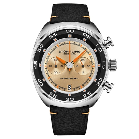 Stuhrling 1000 01 Quartz Chronograph Tachymeter Leather Strap Mens Watch