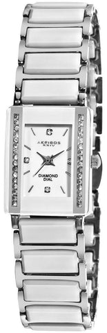 Akribos XXIV AK522SS Diamond Markers Crystal Bezel White Ceramic Womens Watch