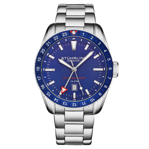 Stuhrling 4017 2 Voyager GMT Diver Date Blue Mens Watch
