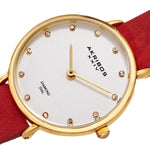 Akribos XXIV AK882BUR Diamond Markers Red Leather Strap Goldtone Womens Watch