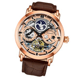 Stuhrling 3924 3 Anatol Automatic Skeleton Dual Time AM/PM Leather Mens Watch