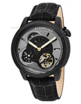 Stuhrling 686 03 Tesla Dual Time Open Heart Automatic Black Leather Mens Watch