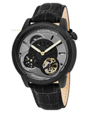 Stuhrling 686 03 Tesla Dual Time Open Heart Automatic Black Leather Mens Watch