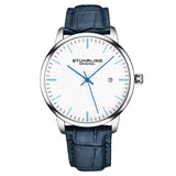 Stuhrling 3997 3 Quartz Date Blue Embossed Leather Strap Mens Watch