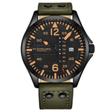 Stuhrling 3916 3 Aviator Day Date Green Leather Strap Mens Watch