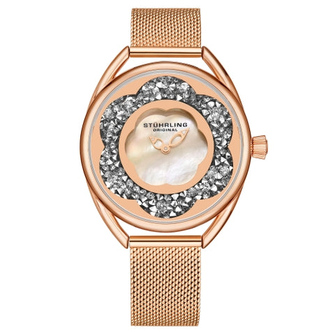 Stuhrling 995M 05 Lily Mother of Pearl Crystal Accented Flower Womens Watch